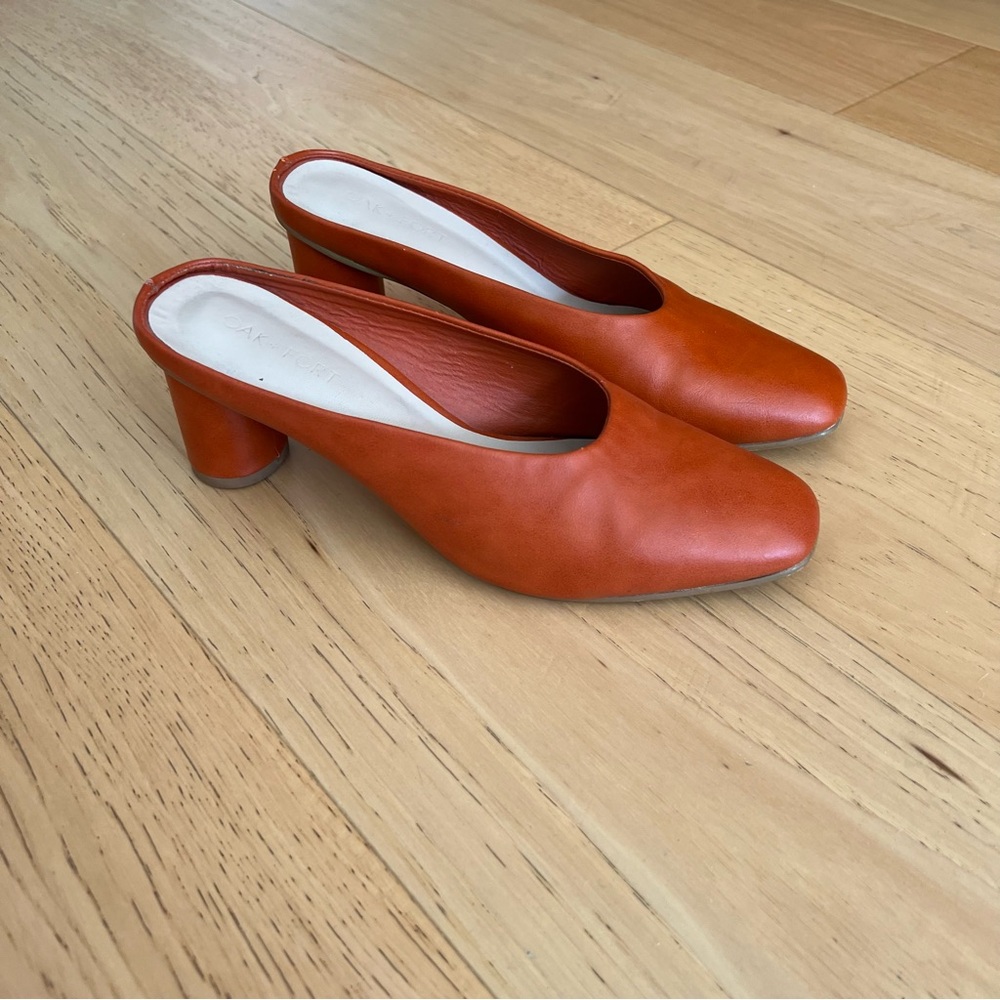 Women's Burnt Orange Cylindrical-Heeled Mules